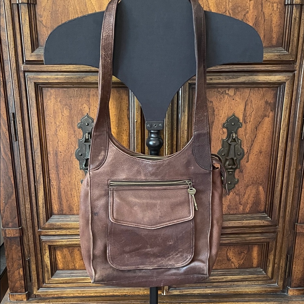 Vintage Fossil Brown Leather Satchel Bag Purse